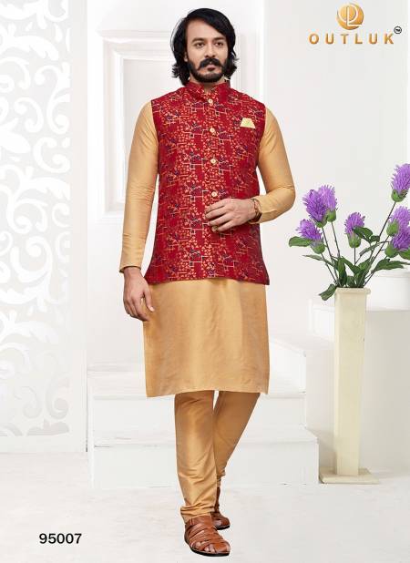 Red Colour Outluk 95 New Latest Designer Ethnic Wear Kurta Pajama With Jacket Collection 95007